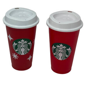 Starbucks Collectable Red Holiday 16 Oz Reusable Cups 2013 And 2022 Lot Of Two
